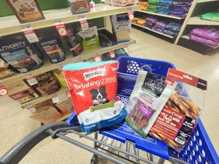 cart with clearance dog treats and chews
