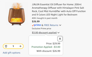 oil diffuser Amazon receipt