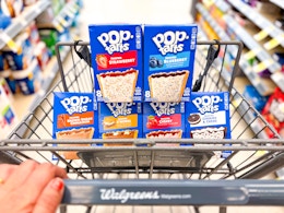 assortment of pop tarts in walgreens shopping cart