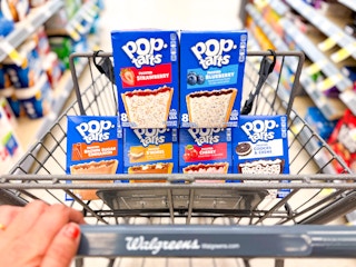 assortment of pop tarts in walgreens shopping cart