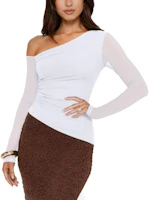 Womens Mesh Off-Shoulder Top