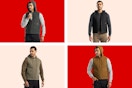 4 stock images of a man wearing the Wrangler Work Vest in 4 different colors