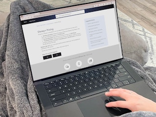 woman looking at disney plus pricing on laptop