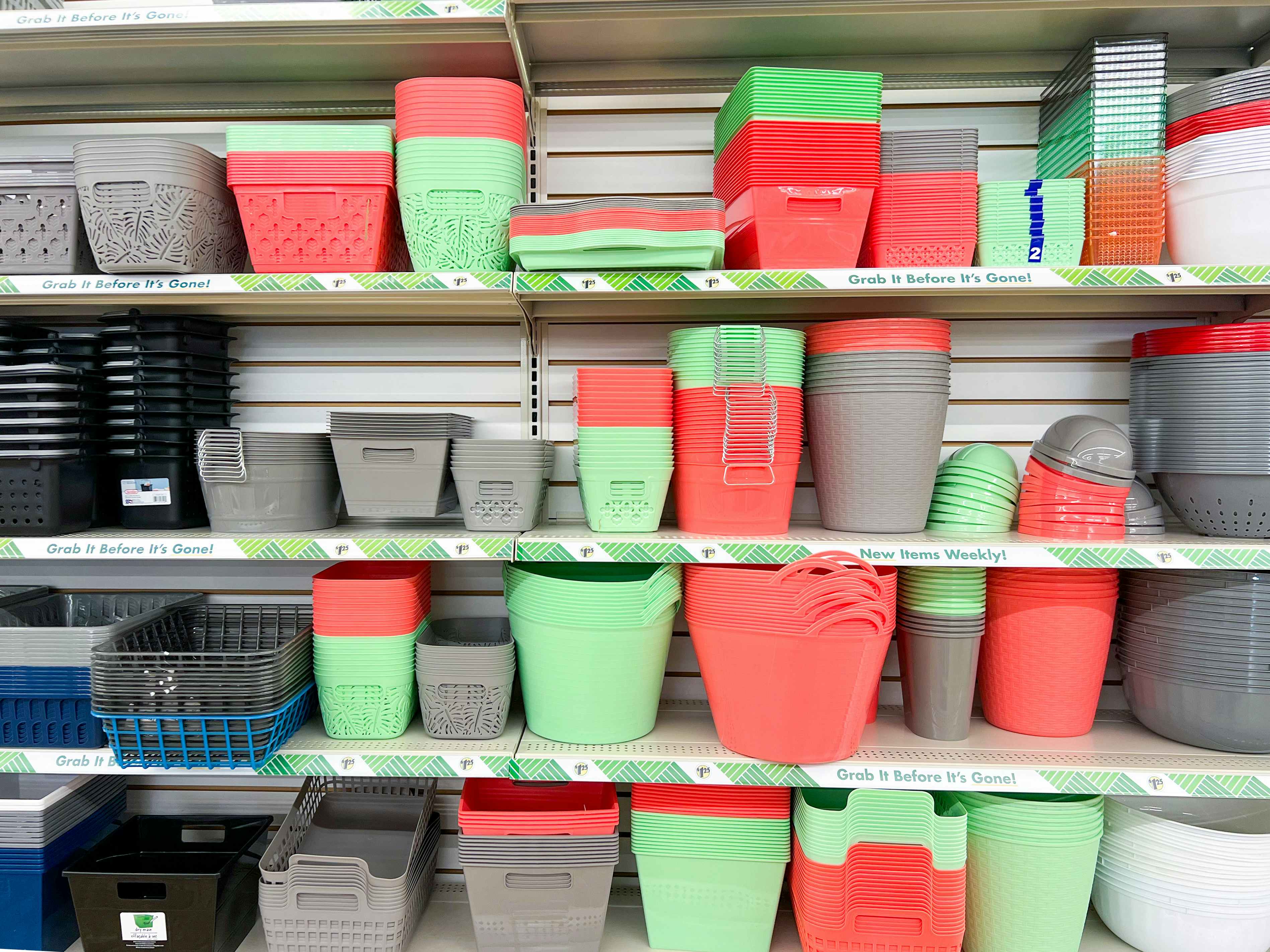 coral mint and grey storage at dollar tree