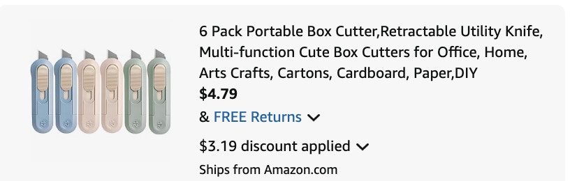 Box cutter Amazon receipt