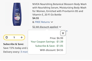 Nivea body wash Amazon receipt