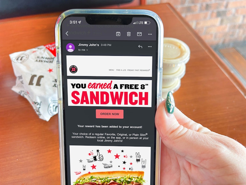 hand holding phone with jimmy johns app