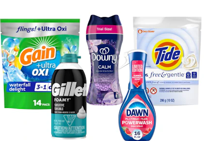 5 Dawn, Downy, Gain, Tide, and Gillette Products