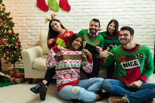 Group of people dressed for an ugly Christmas party