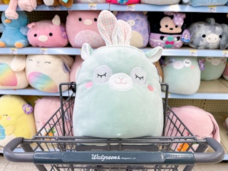 A Miley Squishmallow in a Walgreens cart