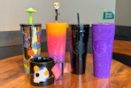 starbucks halloween cups on a table