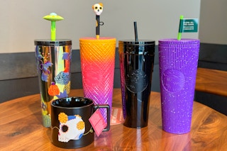 starbucks halloween cups on a table