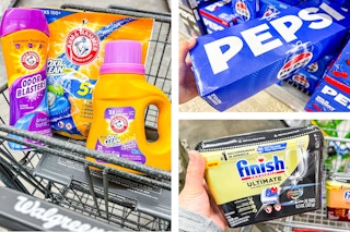 collage with finish, pepsi, and arm & hammer products