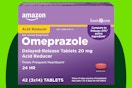 Omeprazole tablets on a green background.