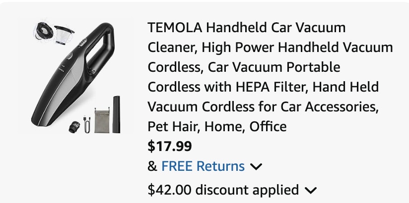 handheld car vacuum Amazon receipt