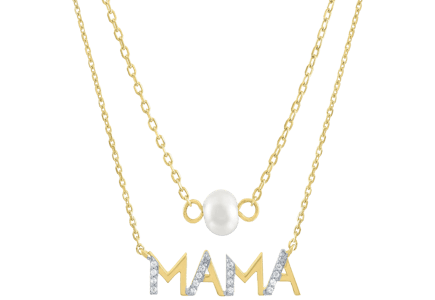 Diamond Accent and Pearl "Mama" Necklace Set