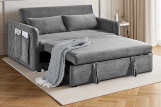 Lifestyle image of the gray Lunale Convertible Loveseat Sleeper in home setting