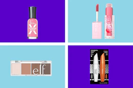 collage with sally hansen, elf, maybelline, and covergirl products