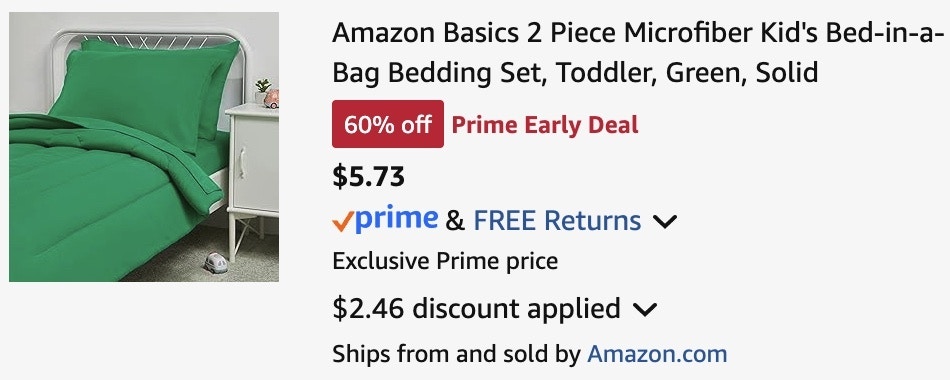 Amazon Basics Toddler Bedding Set receipt