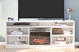 Lifestyle image of the Ameriwood TV Stand with Electric Fireplace