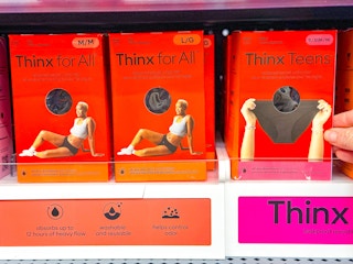 thinx period underwear boxes on walmart shelf
