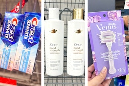collage with crest, dove, and venus products
