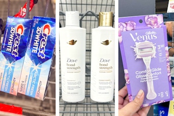 collage with crest, dove, and venus products