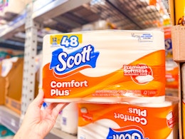 Scotter Comfort Plus toilet paper on a Walmart shelf