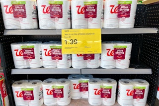 toilet paper store display with sale sign