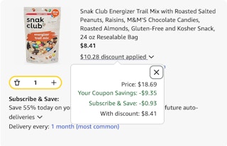 Snak Club trail mix Amazon receipt