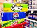 3 12-packs of soda in Target shopping cart: Starry, Pepsi, Mtn Dew