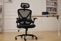 Ergonomic Office Chair, High Back Desk Chair Flip-Up Armrests, 2D Headrest, Wheels and Tilt Function