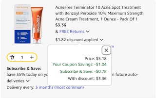 AcneFree Amazon receipt