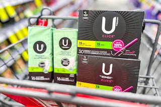 u by kotex pantyliners and tampons in a cart