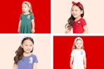Four styles of the Character Graphic Print Toddler Skater Dresses at Walmart