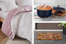 bedding set, cookware and doormat