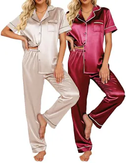 Ekouaer Women's Satin Pajama 2-Pack