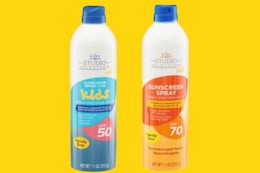 dollar general studio selection sunscreen on yellow background