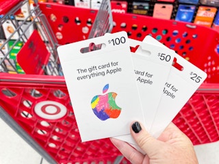 apple gift cards being held up by target cart