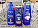 nivea lotion and body wash in a shopping cart