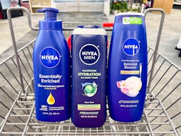 nivea lotion and body wash in a shopping cart