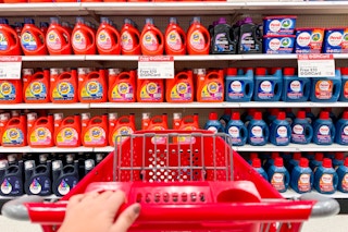target cart parked in front of Tide at target
