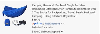 camping hammock Amazon receipt