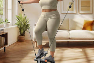 a woman using a mini stepper