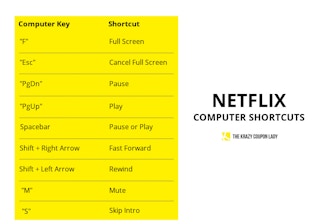 graphic table showing computer key shortcuts for netflix