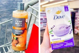 collage with dove body wash and bars