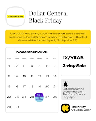 Dollar General Black Friday predicted sale dates in November 2026