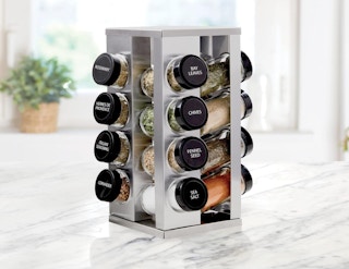 a spice rack on a counter