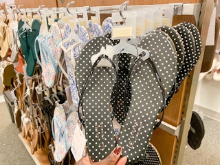 womens flip flops on hangers in store