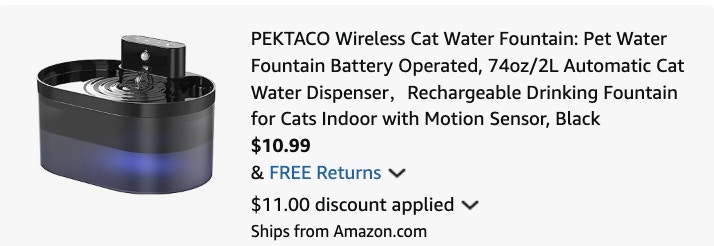 water fountain Amazon receipt